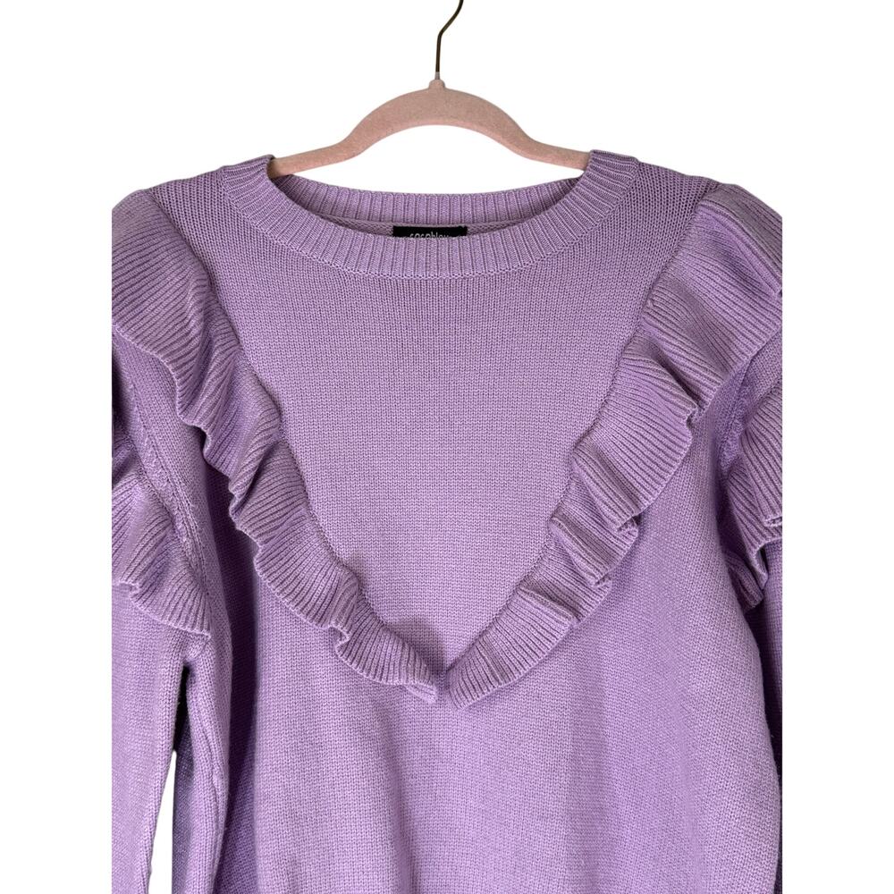 Cocobleu Lilac Purple Ruffle Knit Long Sleeve Cozy Casual Sweater Top Size M - Picture 2 of 9
